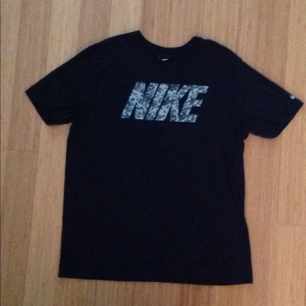 Nike Men's black tee with camo letters